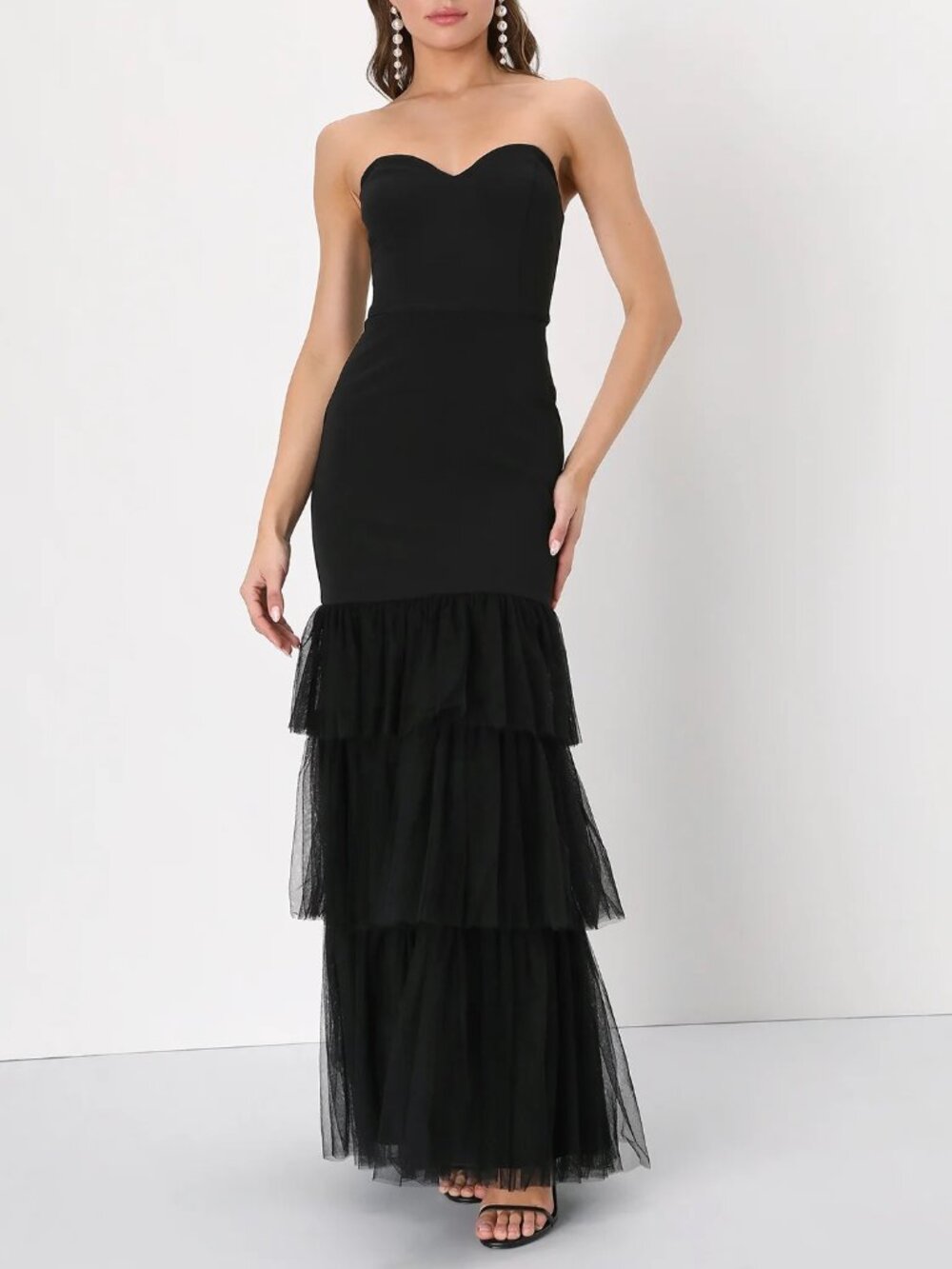 Lulus Dramatic Fanatic Black Strapless Tulle Trumpet Maxi Dress
